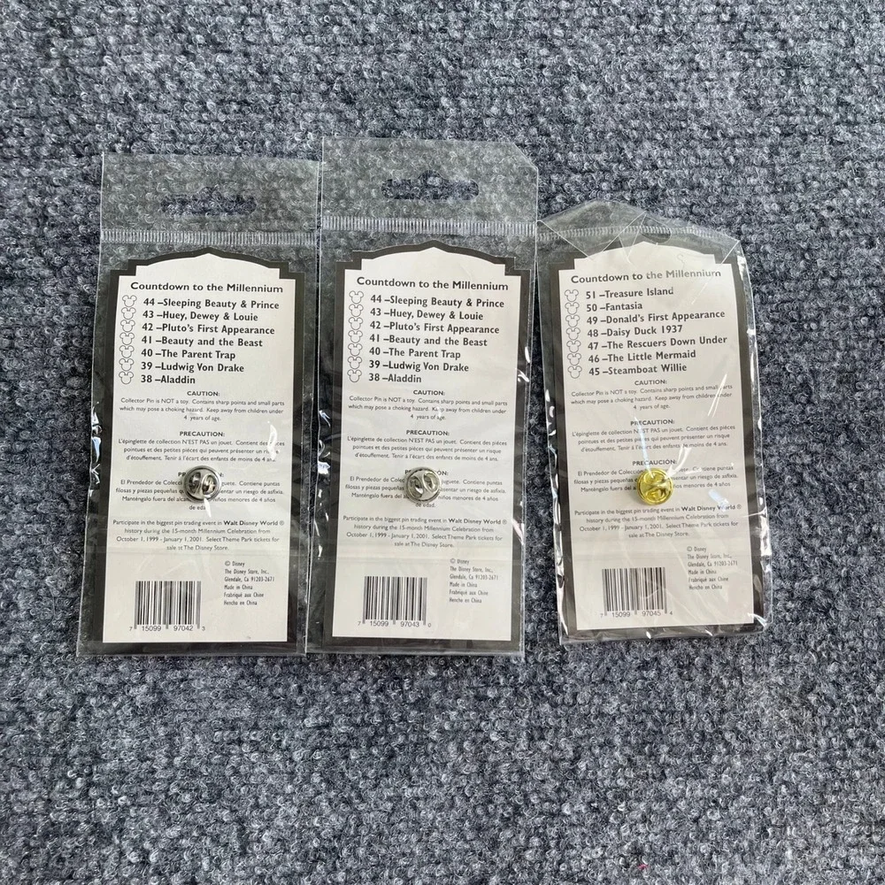 Disney Store Countdown to the Millennium Pin Set Steamboat Willie Pluto Huey 3pc
